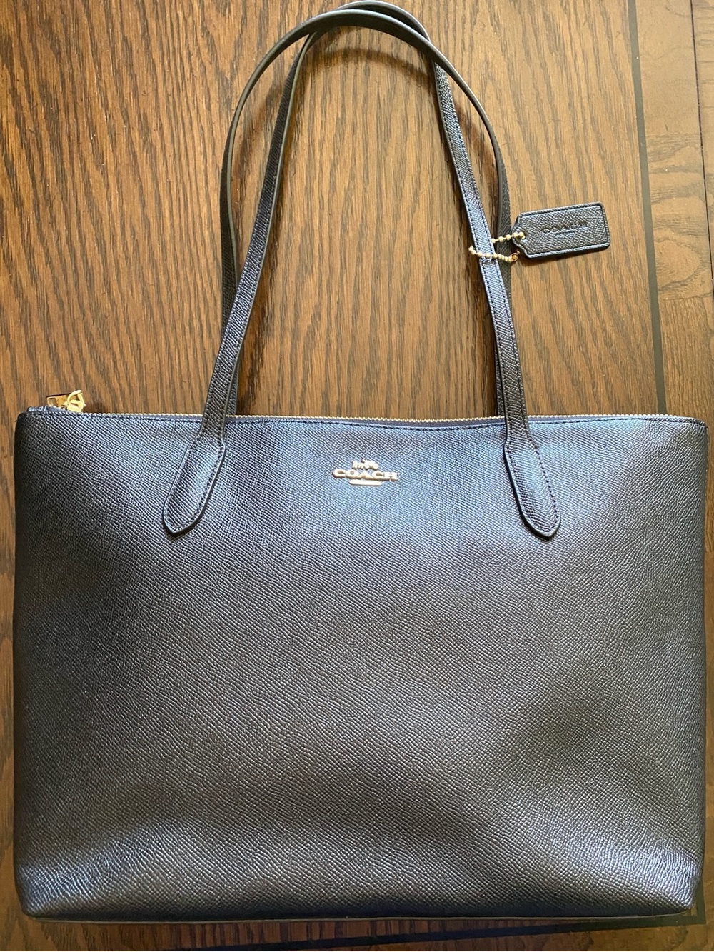 Coach Black Leather Tote with Gold Logo